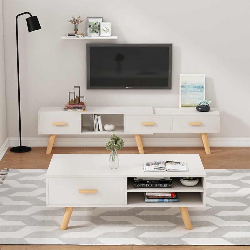 Coolin TV cabinet simple Nordic small apartment living room bedroom storage furniture retractable TV cabinet warm white