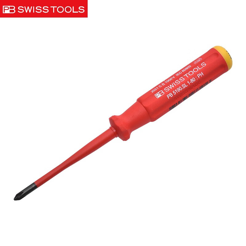 PB SWISSTOOLS imported cross-shaped insulated screwdriver with high voltage resistance 1000V electrician professional thin rod screwdriver set cross PH1*80mm