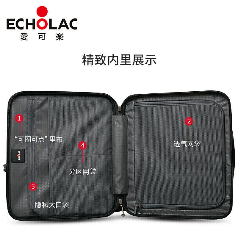 Echolac front-opening trolley suitcase double TSA password box business boarding suitcase suitcase CPT183 black 17 inches