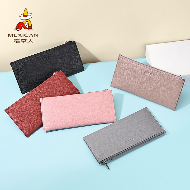 Scarecrow Women's Long Wallet Women's Genuine Leather New Fashion Simple Thin Cowhide Clutch Small Clutch Small Wallet Card Bag Black