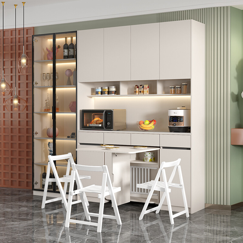 Qiangxiang Light Luxury Slate Sideboard High Cabinet Integrated Wall Multifunctional Storage Wine Cabinet Folding Dining Table Combination Customized G149 Style 7 (No Light) 1280*400*2300