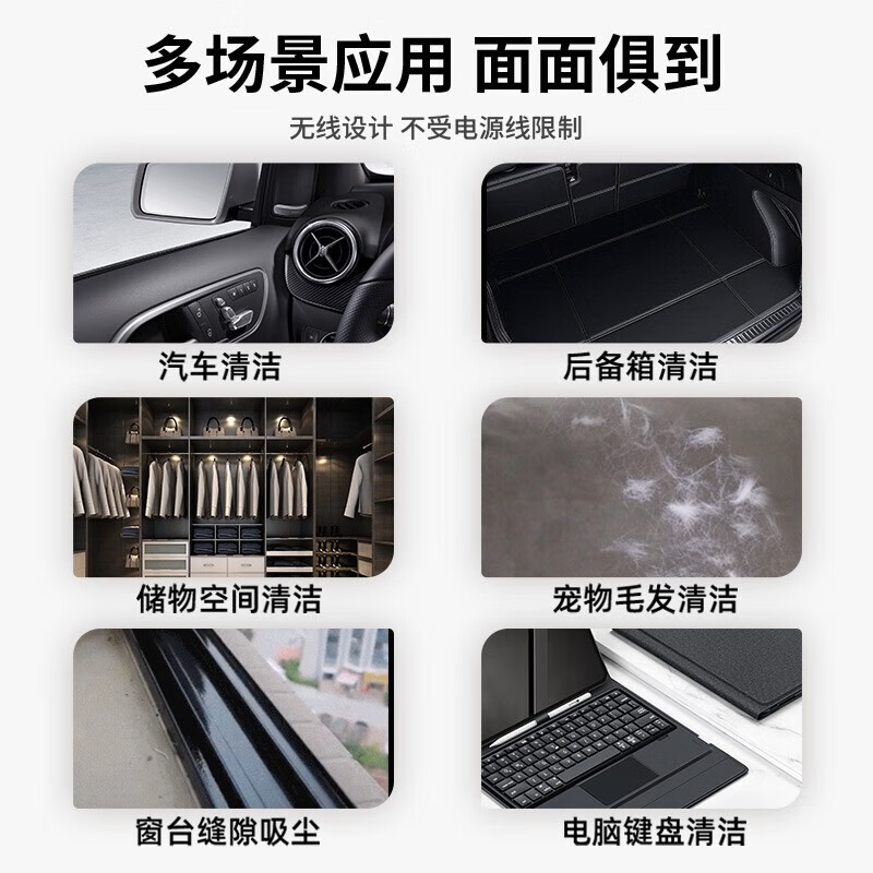 Geno Wireless Car Vacuum Cleaner High Power Car Home Dual-Purpose Portable Long Battery Suction Desktop Keyboard Dust Collector Brushless Motor + Single Battery + Filter Element*3 + Storage Box Long Battery Life + Removable Battery