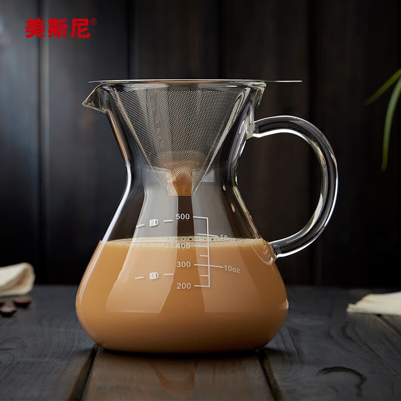 Mesni glass coffee pot stainless steel drip filter hand-brewed coffee filter cup filter paper-free coffee utensils hourglass filter cup full cup about 700ml