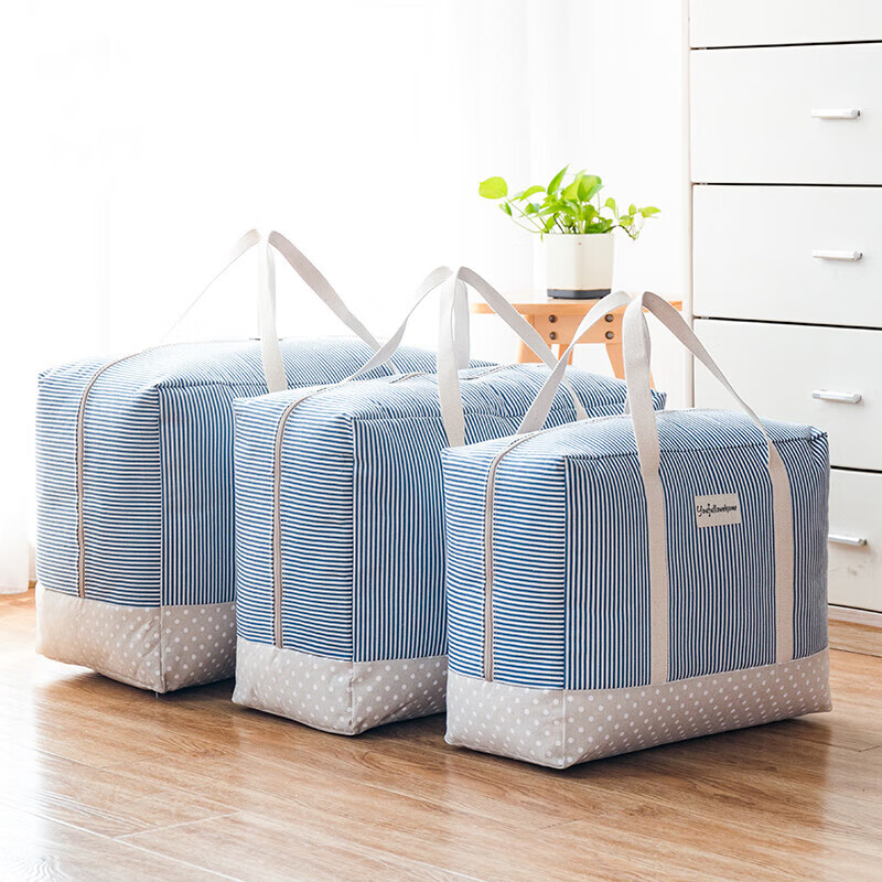 EEKIKS moving packing bag quilt storage bag clothes quilt thickened cotton and linen finishing storage bag 50 liters blue vertical style