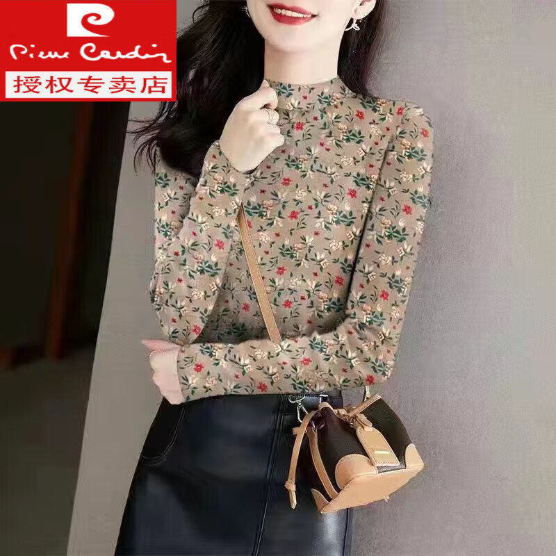 Pierre Cardin (Pierre Cardin) Spring and Autumn Thin Section 2025 Autumn and Winter New Half-Turtle Collar Bottoming Shirt Fashionable Versatile Top Long-Sleeved T-Shirt for Women Delon Muscle Bottoming Shirt for Women Autumn and Winter Inner Khaki Color Plus Thin Velvet L Recommendation 95 110 catties