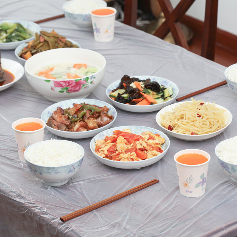 Miaojie disposable tablecloth household tablecloth plastic cloth rectangular tablecloth pad thickened round table transparent film square red large size 5 pack total 40 sheets 1.8m X1.8m