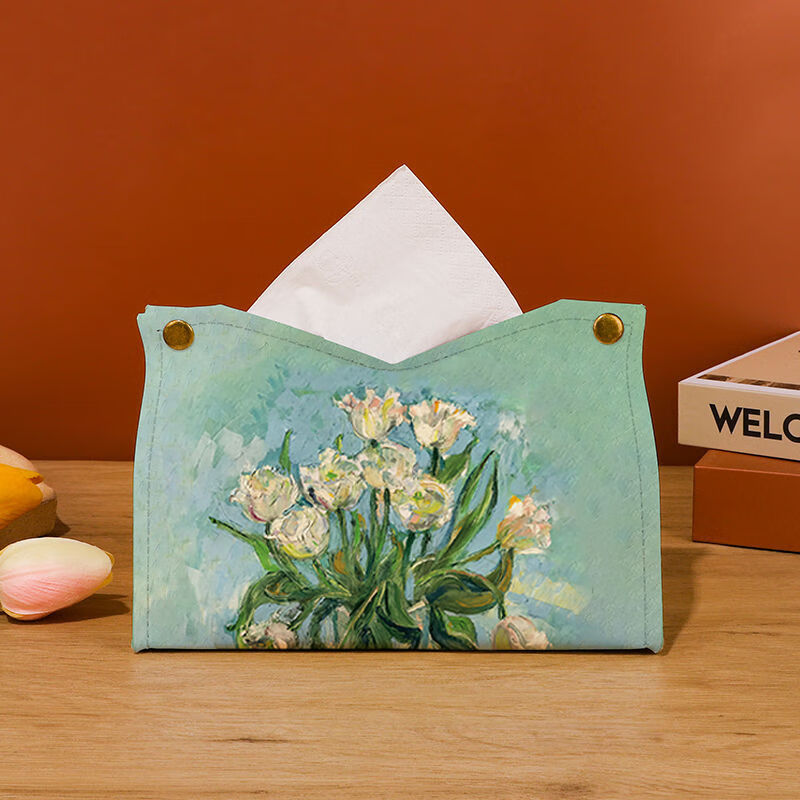 Yumi oil painting paper box, light luxury home living room paper box, retro tissue storage box, light luxury restaurant paper tissue box, white rose in oil painting bottle 1 piece