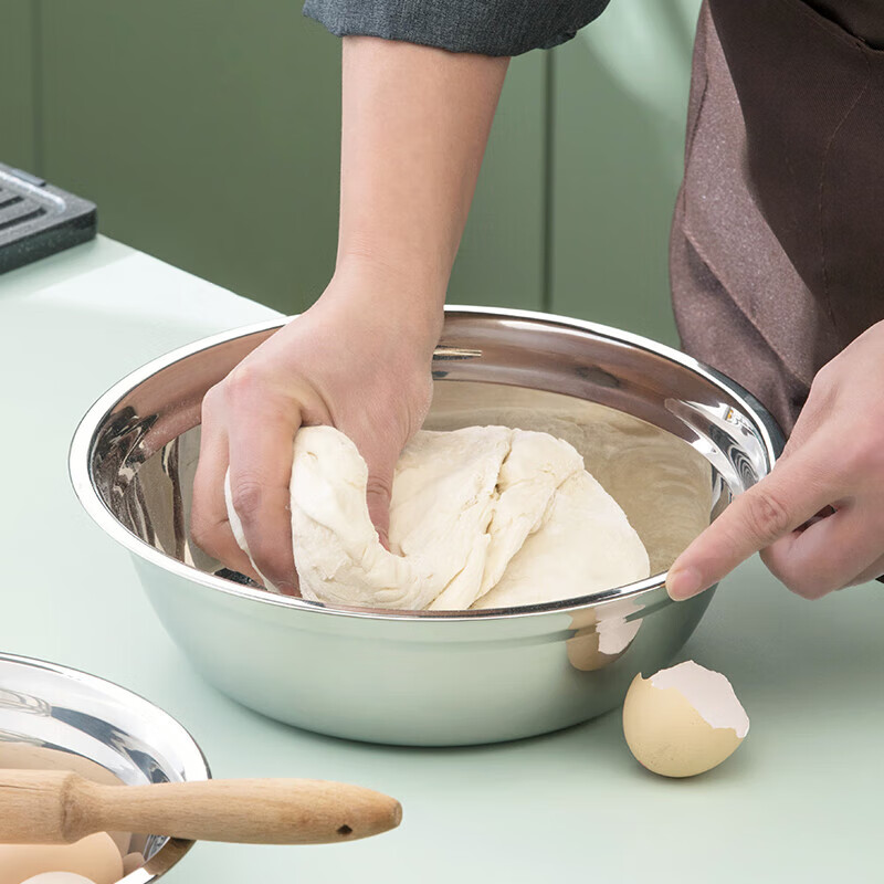 Camellia (CHAHUA) Zhenxiang stainless steel basin thickened flat bottom soup basin kitchen egg beating and basin washing vegetable baking basin 24 cm