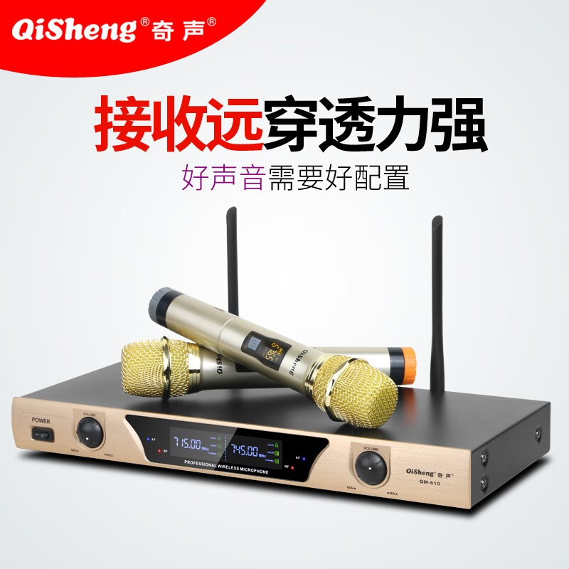 Qisheng/Qisheng Wireless Microphone One to Two Home Singing KTV Stage Performance Family K Song Karaoke Wedding Conference Metal U-segment FM Standard Edition (Set 1)