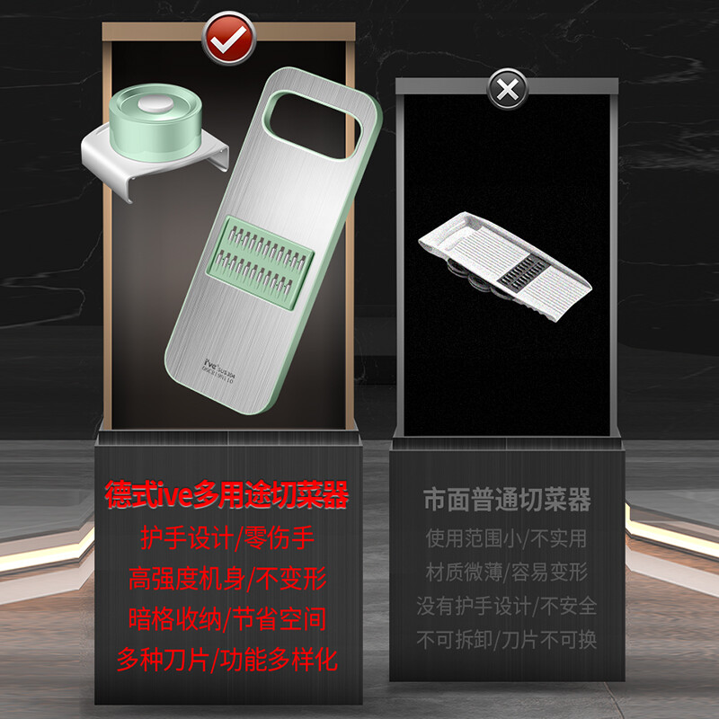 I VE Germany Shredding Artifact Potato Shred Grater Multifunctional Hand Guard Grater Home Shredder Vegetable Cutting Artifact Green Grass Six Knife Vegetable Cutter + Hand Guard