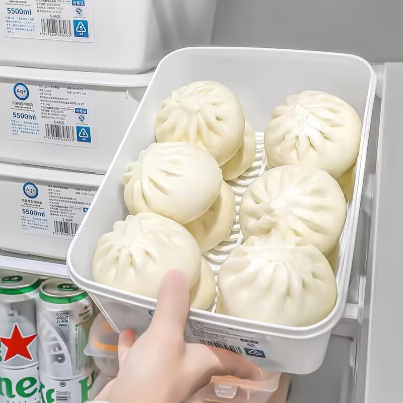 Home Story Japanese Antibacterial Steamed Buns Refrigerator Freezer Special Storage Box Large Capacity Dumplings Food Grade Sealed Preservation Box Antibacterial Storage Box 5500ml 2 Pack 2 Layers