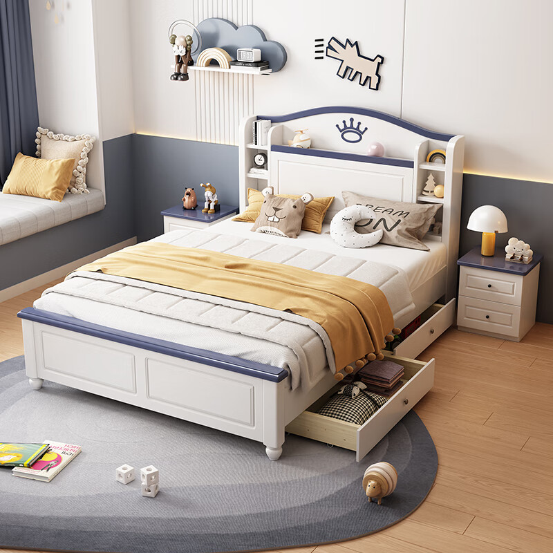Natural Bear Solid Wood Children's Bed Boys and Girls Single Bed Light Luxury Teenage Student Princess Bed Modern Simple Solid Wood Bed Solid Wood Single Bed (Color Remarks) 1.5*2.0 Frame Structure