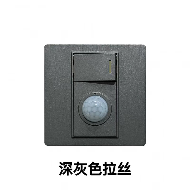 Type 86 one-open dual-control plus human body sensor switch corridor 220v intelligent LED delay panel dark gray