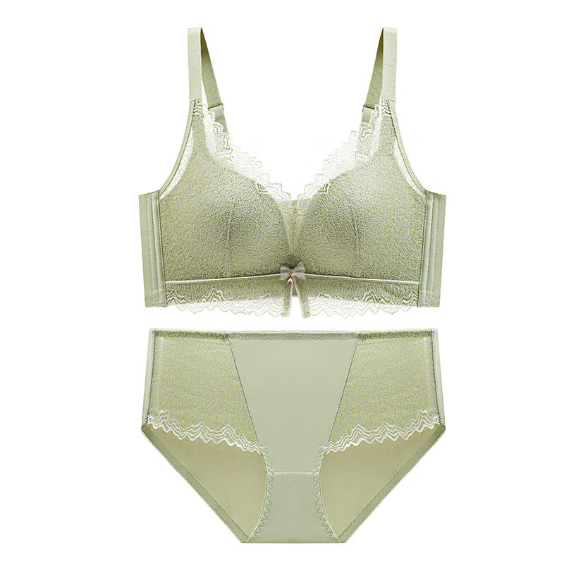 Modal Wireless New Small Breast Push Up French Lace Underwear Women's Secondary Breast Adjustment Bra Set Black S 32/70AB Through Cup Medium Thick