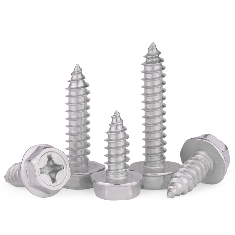 Jinggong 304 stainless steel cross flange self-tapping screws and bolts Cross external hexagonal padded self-tapping screws M6*16 (5 pieces)