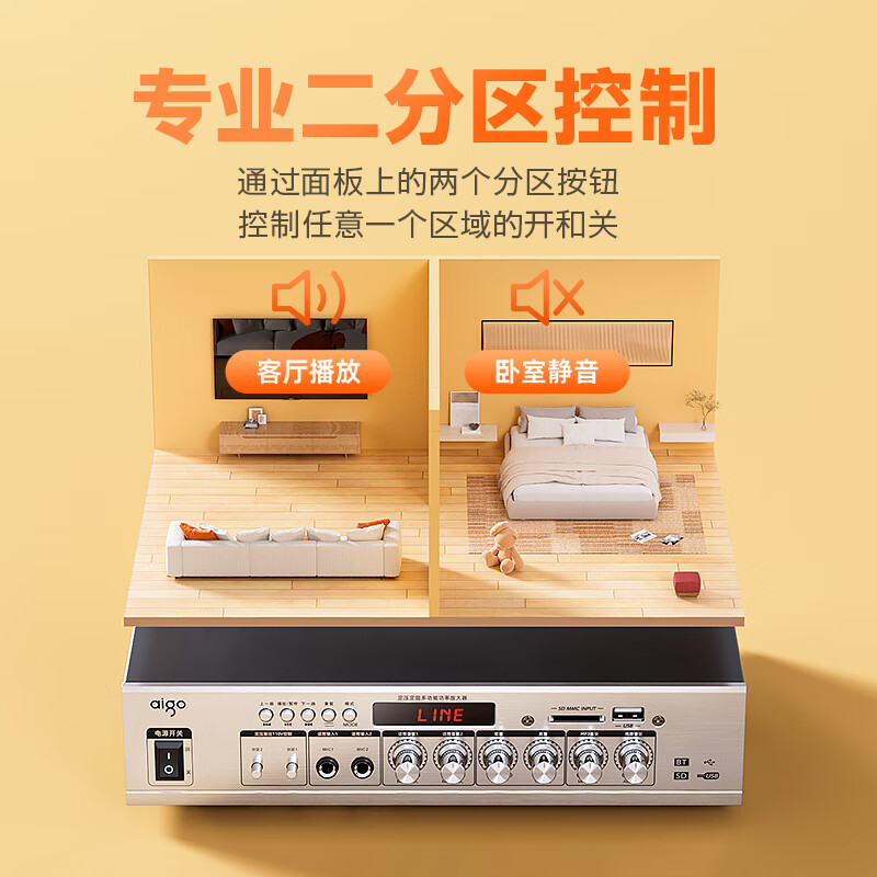 Patriot 150W constant voltage power amplifier Bluetooth two-zone professional high-power engineering broadcast power amplifier shop home background music campus broadcast