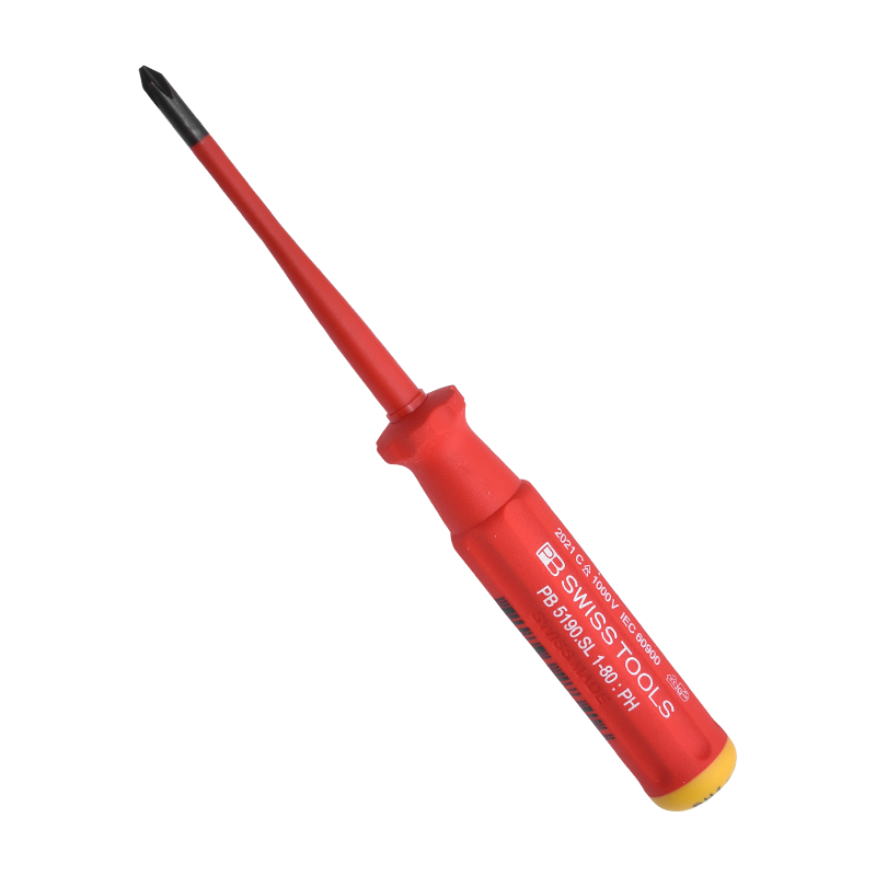 PB SWISSTOOLS imported cross-shaped insulated screwdriver with high voltage resistance 1000V electrician professional thin rod screwdriver set cross PH1*80mm