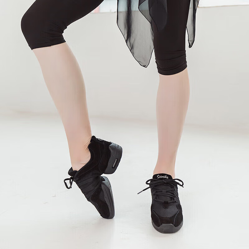 Sansha modern dance shoes mesh sports dance shoes air cushion soft bottom women's square dance shoes P22LS black 38
