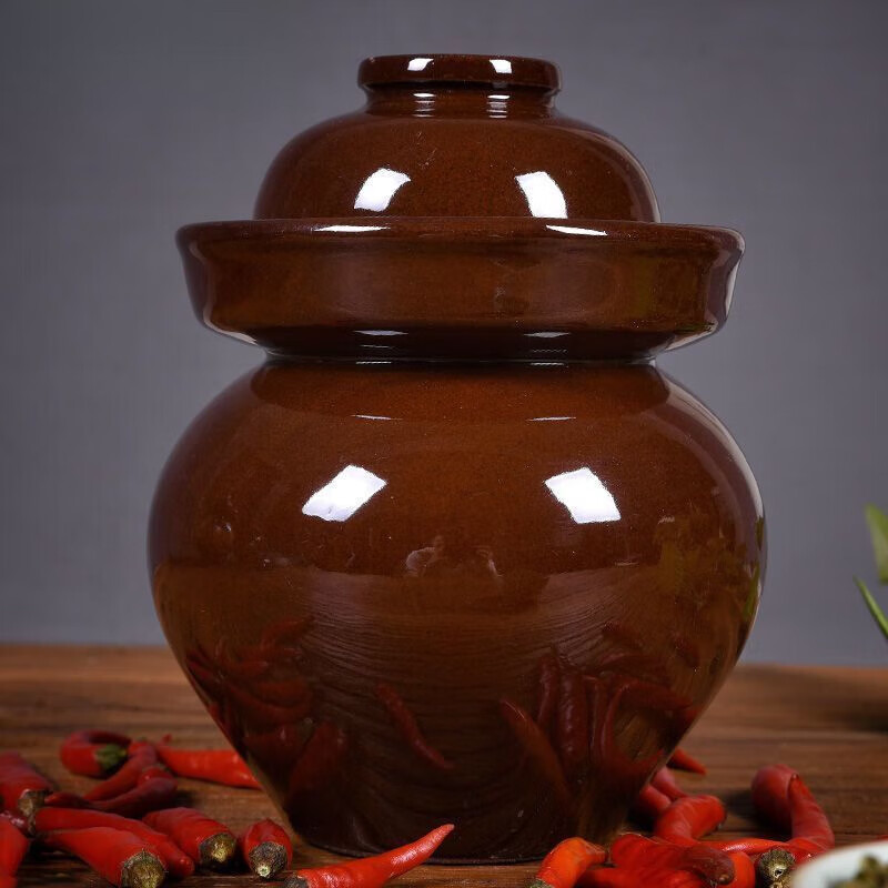 Xiongwochi kimchi jar earthenware old-fashioned earthenware Sichuan thickened sealed sauerkraut pickles pickles household trumpet free pickle salt 2 pounds pickle jar