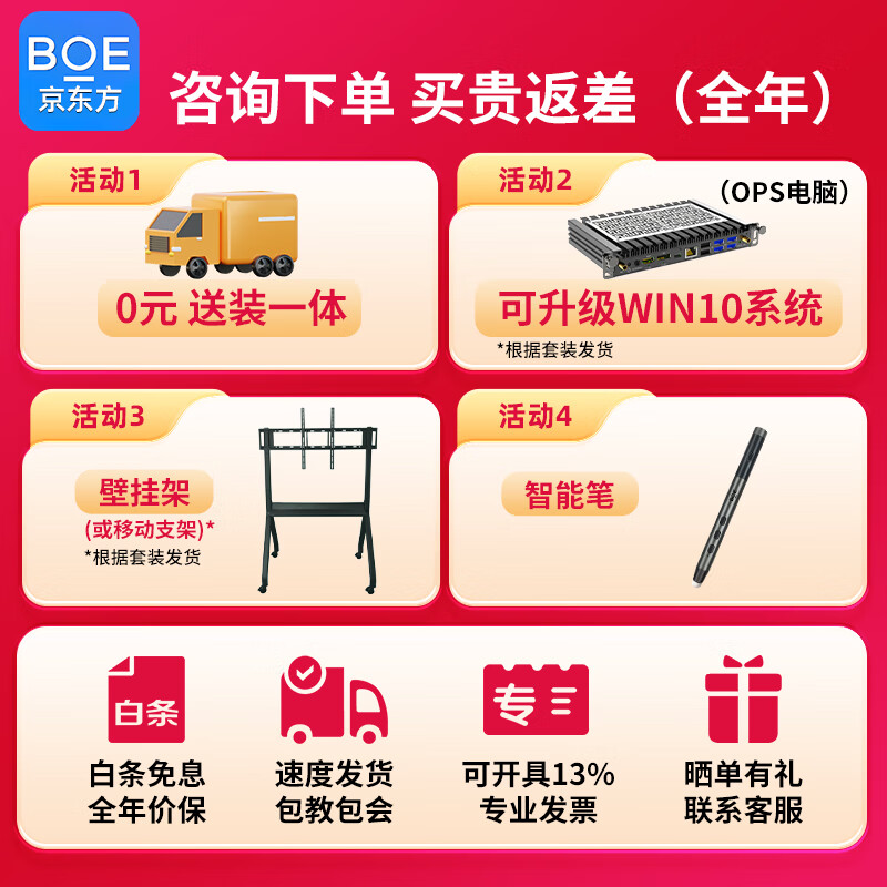 BOE conference tablet all-in-one touch wireless projection screen electronic whiteboard writing teaching training video smart office commercial enterprise 4K monitor large screen 75-inch wall-mounted model + touch + screen projection device ultra-thin high-definition touch wireless projection large conference tablet all-in-one computer with monitor