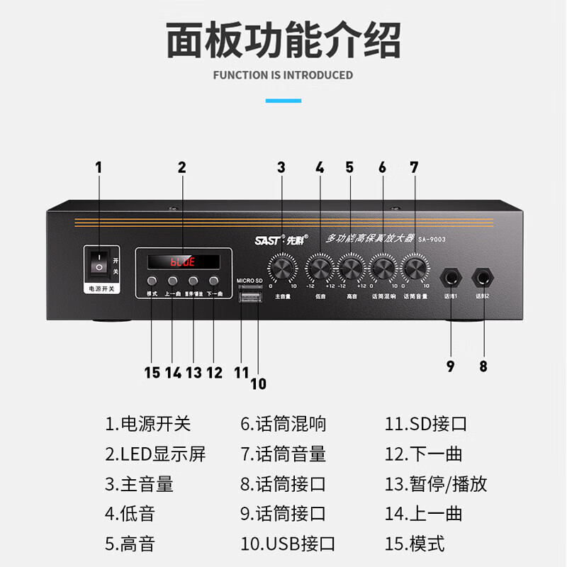SAST Bluetooth power amplifier for home use, fixed resistance and constant voltage, high power speaker, subwoofer, hifi, stage speaker, karaoke digital home, 100 watt constant resistance and constant voltage Bluetooth power amplifier
