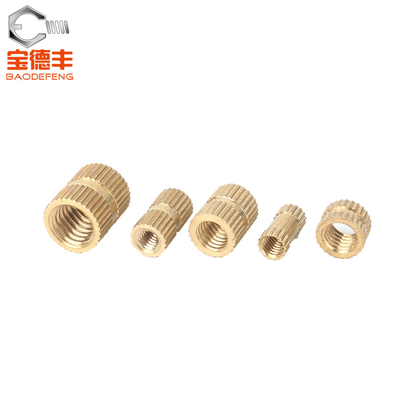 Baodefeng double-pass knurled nut copper embedded parts copper flower nut injection molded copper nut screw cap copper inlay national standard M4X10-6 20 pieces double-pass knurled