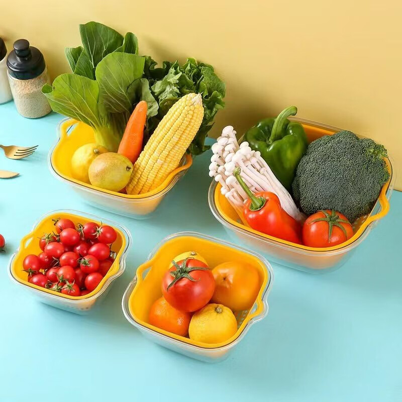 Double-layered vegetable sink drain basket kitchen miscellaneous grains thickening multifunctional living room household fruit plate washing fruit vegetable basket