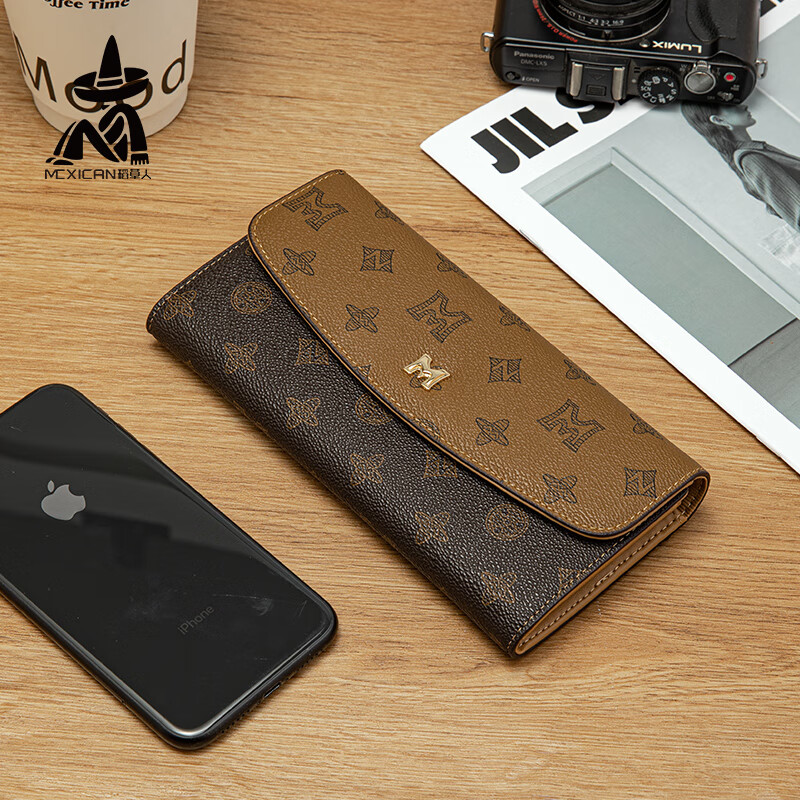 Scarecrow long wallet mobile phone bag dual-purpose women's card holder two-in-one wallet women's wallet holding mobile phone Valentine's Day gift 34947-6F Brown