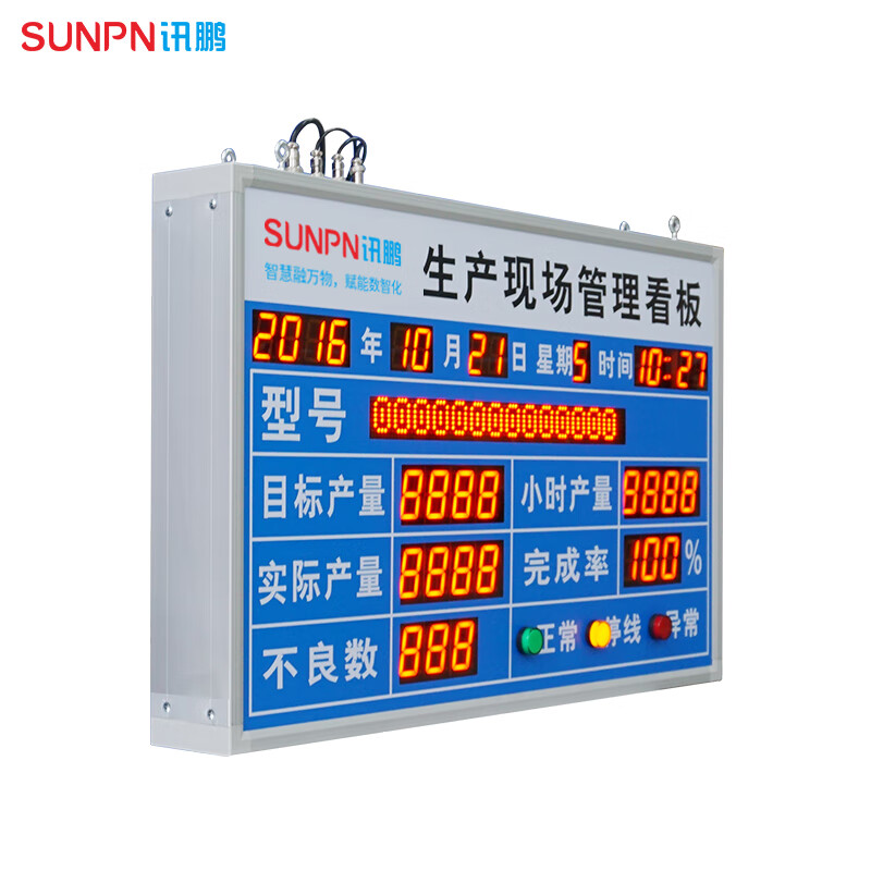 Xunpeng SUNPN production management electronic signage factory workshop assembly line progress real-time monitoring digital tube LED display capacity output counter MES system consultation quotation