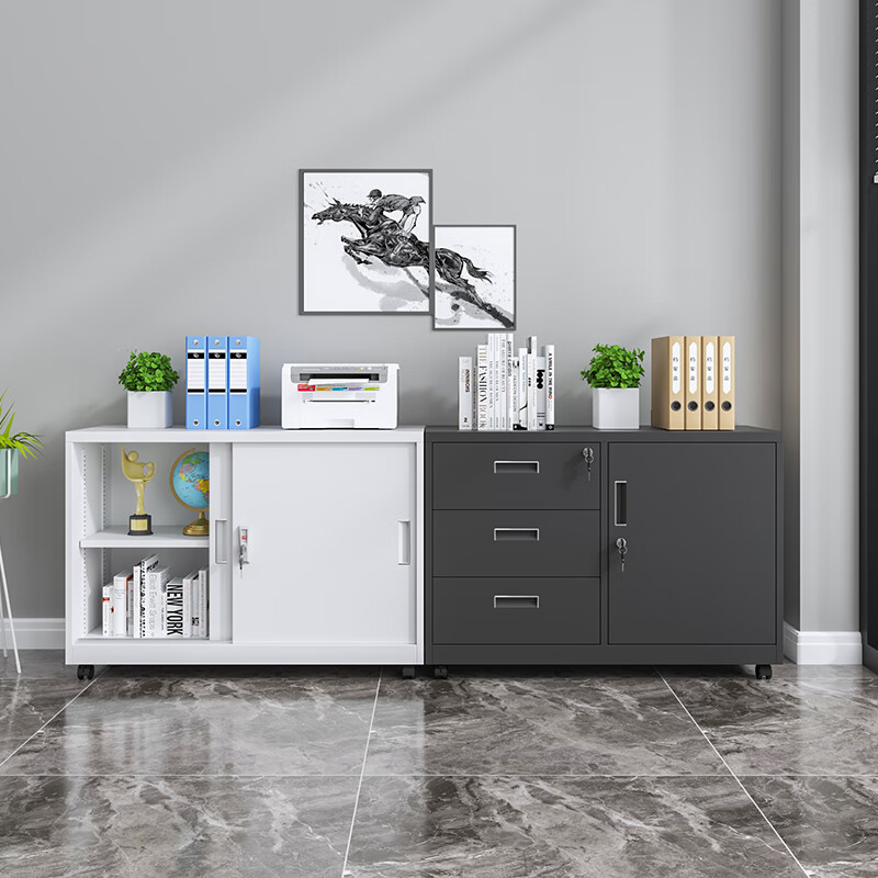 Xingfubang iron filing cabinet, low cabinet, office multi-drawer cabinet, drawer cabinet with lock, information filing cabinet, sliding door, movable cabinet, under-desk cabinet, right five drawers, white, 750*750*390, with wheels, thickened version