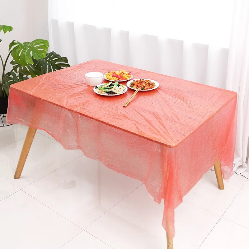 Disposable tablecloth thickened tablecloth plastic transparent round table home rectangular hotel red white random 10 pieces 160cm*160cm