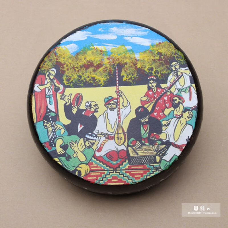 Jingyun Xinjiang national musical instrument Uyghur solid wood cowhide tambourine standard Xinjiang tambourine randomly painted pattern/25cm