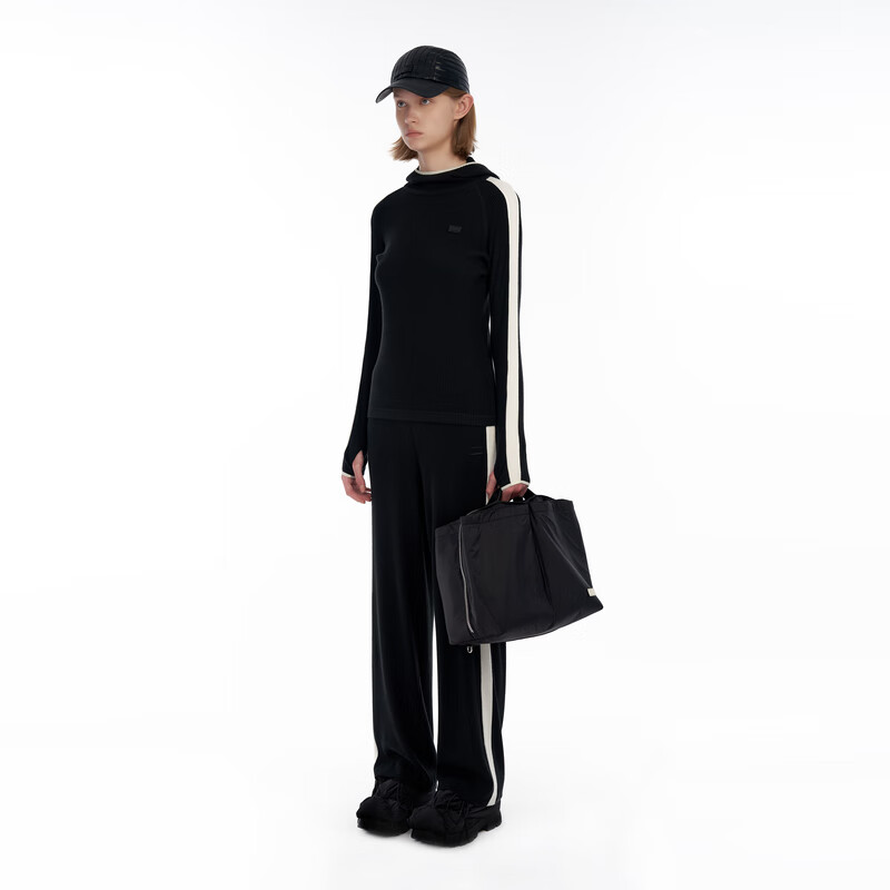 IIIVIVINIKO designer brand ribbed texture fabric hooded bottoming shirt for women M334711394B black S