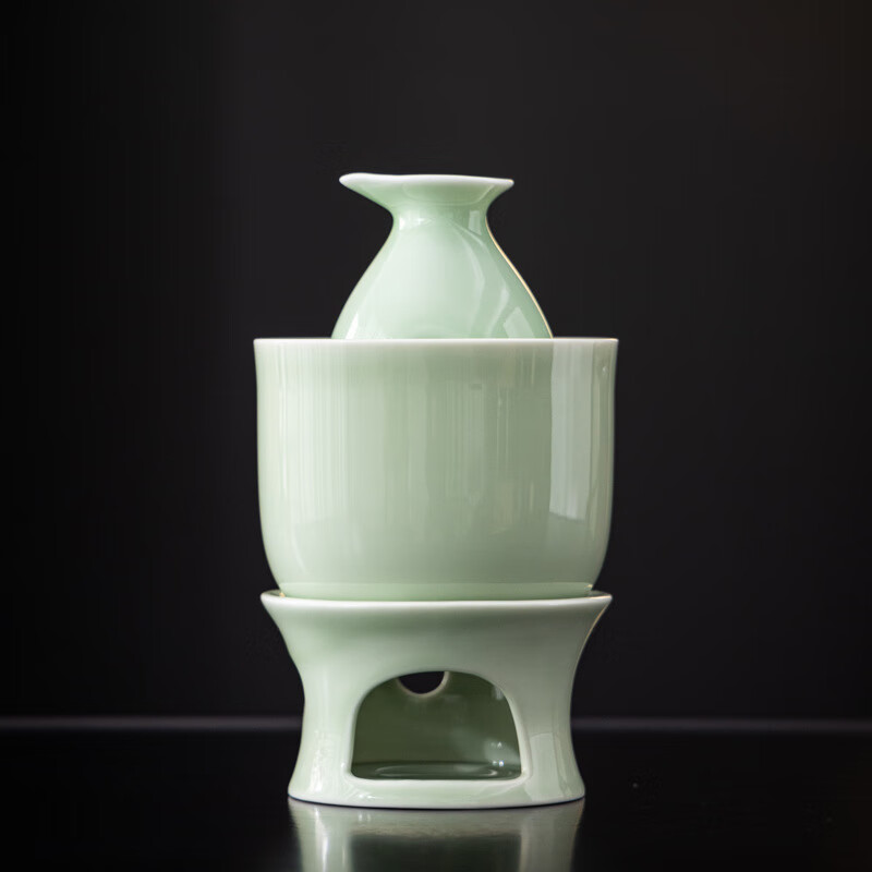 Yuansu FATEHOUSE Longquan Celadon Ceramic Wine Set Warm Wine Candle Wine Divider White Wine Cup Rice Wine Sake Hot Wine Set Logo Longquan Celadon Warm Wine Cup + Sauce