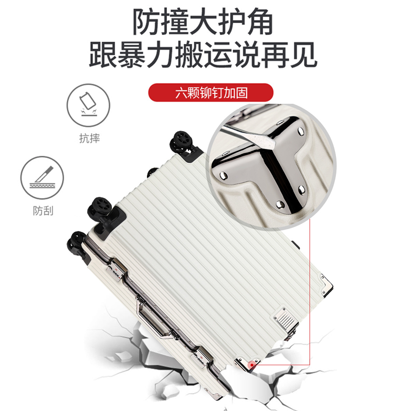 Yixuan Trolley Case Men's Aluminum Frame Suitcase Women's Aluminum Alloy Password Box Large Capacity Suitcase Strong and Durable Student Suitcase Black Thickened PC Case - Seat 24 Inches - Gold Size - Student Back-to-School Check-in Box