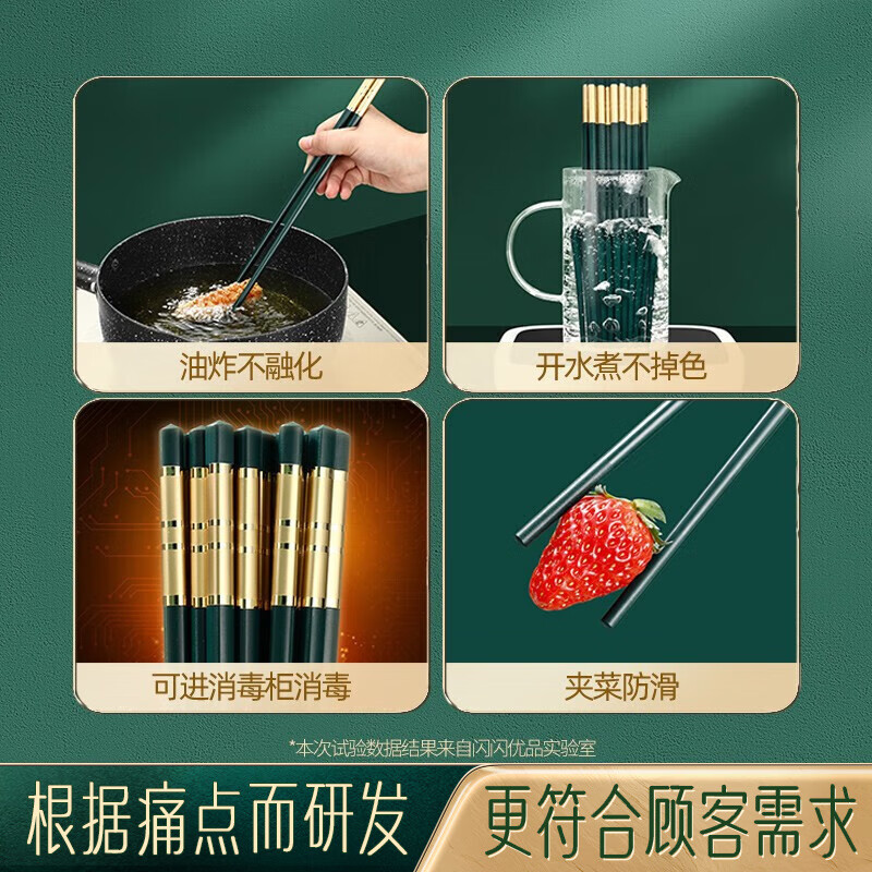 SSN Chopsticks Household Antibacterial and Mildew-proof Premium Chopsticks Healthy Food Grade Non-Slip Long Chopsticks Set High Temperature Resistant 10 Pairs