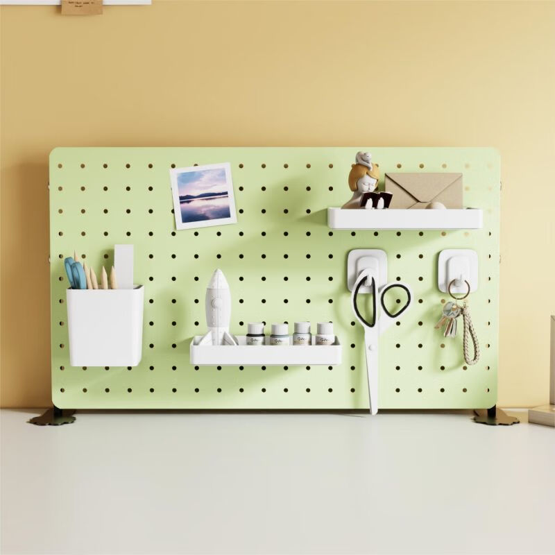 Desktop standing hole board, creative desk storage rack, dormitory storage and organization, carbon steel magnetic office partition, elegant white, standing length 60cm high 35cm, free storage set