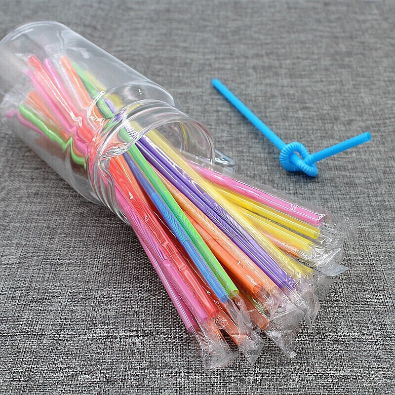 Jidaocook disposable straws, individually packaged, colorful, artistic straws, elbow juice drink slender straws, colored, individually packaged, 200 pieces