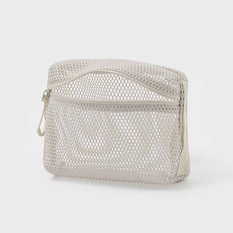 MUJI recycled polyester fiber three-dimensional mesh bag beige approximately 16x11x5cm