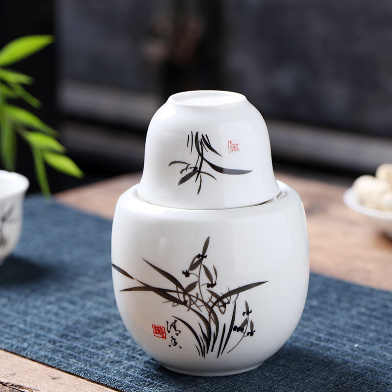 Qiansheng Yuan Wine Warmer Three-piece Set Ceramic Wine Warmer Shanshui Household 2-Liang Wine Warmer Warmer Wine Warmer Chinese Style Wine Kettle Orchid 2-Liang Wine Warmer (1 Pot 2 Cups 1 Liner) 101-200ml