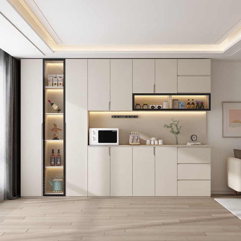 Fuhu cream style solid wood sideboard against the wall integrated living room wine cabinet multi-functional storage kitchen cabinet customization thickened T1 80*40*240cm delivery to home package installation
