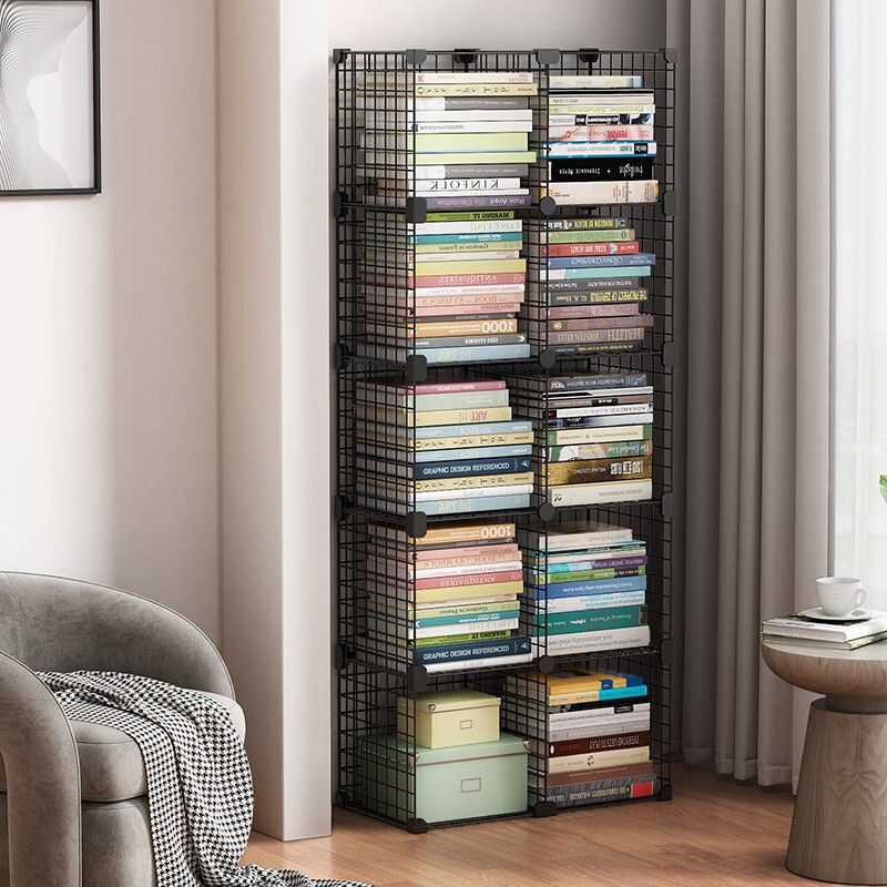 Anya simple bookshelf floor iron art narrow cabinet living room storage rack free combination large capacity bookcase 2 columns 5 layers