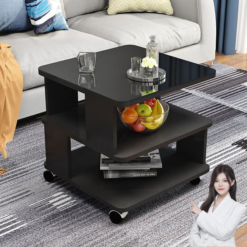 Wen Xinfu rounded corners simple modern tempered glass square table living room sofa side table bedroom mobile small tea table small coffee table warm white + no glass length 40*width 40*height 50 cm