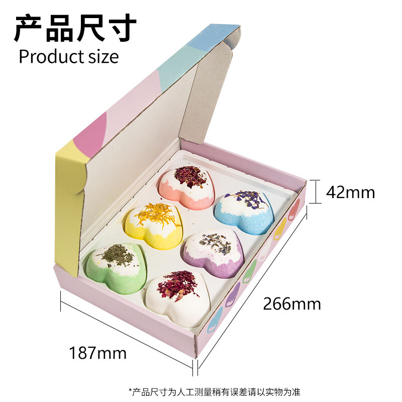 Fan Shengyu Bath Ball Bath Salt Ball with Dried Flowers 100g Adults and Children Fruity Bath Salt Ball Bubble Bath Bath Ball Bath Ball Heart-Shaped Dried Flower Bath Salt Ball 100g 6 Pack