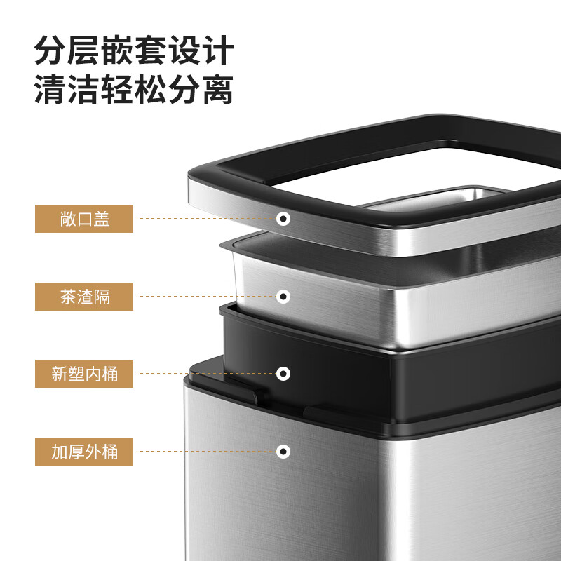 Jinke large stainless steel tea dregs bucket commercial tea bucket dry and wet separation tea dregs trash can open foot pedal with cover office tea room guest room classification bucket 20 liters without cover sand silver steel F20D