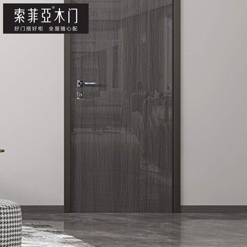 Sophia wooden door, high-gloss light luxury simulated texture, paint-free household solid wood composite door, single-door bedroom door, indoor set door, whole house custom furniture, Xingying series, Yuan/Tang