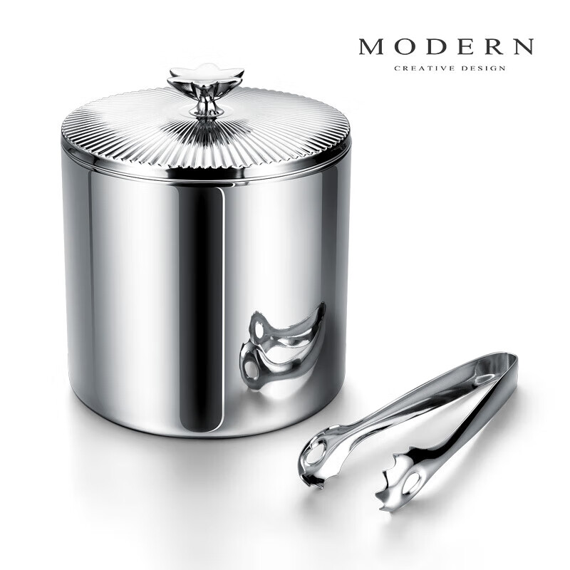 MODERN DELICATE LIFEL MODERN light luxury double-layer ice bucket ice cube storage bucket stainless steel commercial creative champagne bucket red wine chilled double-layer ice bucket (without clip)