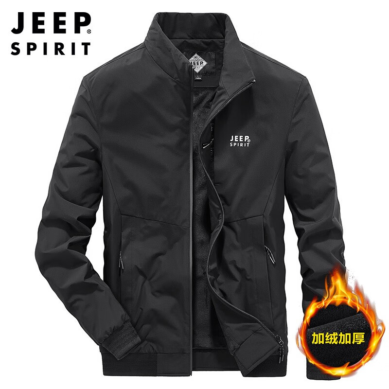 JEEP SPIRIT Jeep Jacket Men's Jacket Autumn and Winter Men's Velvet Windproof Casual Stand Collar Top Men's Black XL