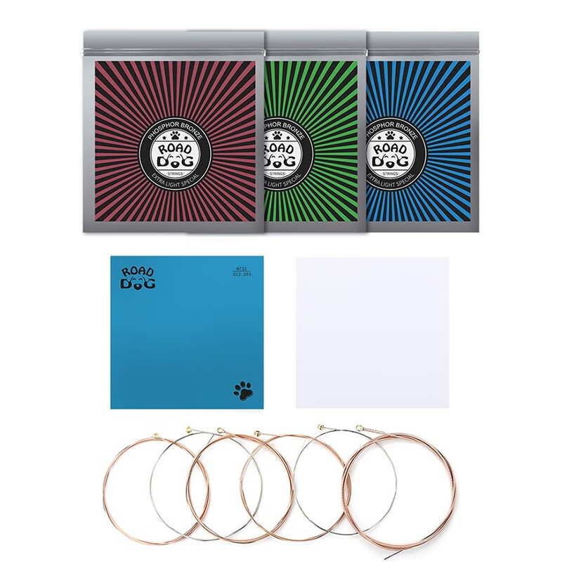 Road Dog Guitar Strings Complete Set of 6 Folk Acoustic Guitar Strings Set KC11 PVD Coated-Comfortable Feel 11-52