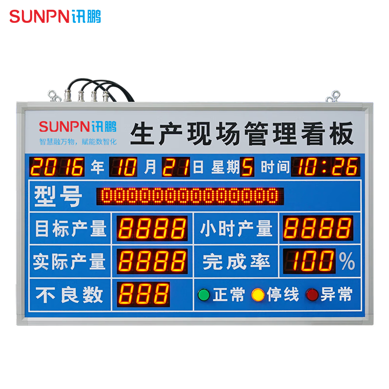 Xunpeng SUNPN production management electronic signage factory workshop assembly line progress real-time monitoring digital tube LED display capacity output counter MES system consultation quotation